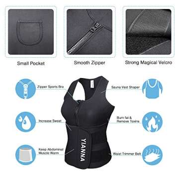 YIANNA Sweat Sauna Suit for Women Neoprene Waist Trainer Vest Zipper Body Shaper with Adjustable Tank Top, YA8012-Black-New-3XL