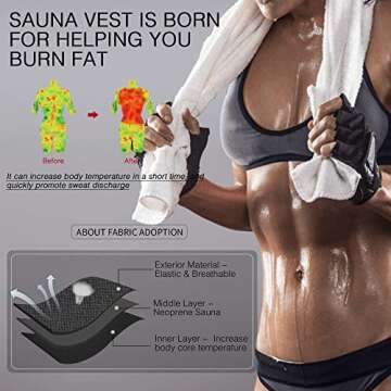 YIANNA Sweat Sauna Suit for Women Neoprene Waist Trainer Vest Zipper Body Shaper with Adjustable Tank Top, YA8012-Black-New-3XL