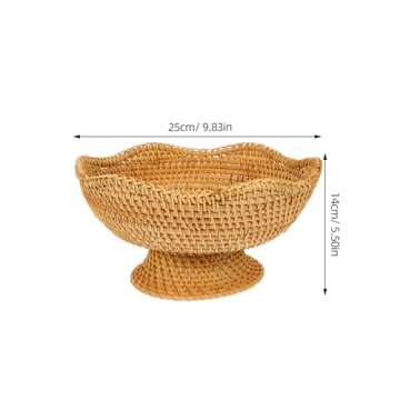 Zerodeko Rattan Fruit Bowl Bread Basket Woven Footed Bowl Round Pedestal Plate Dessert Display Platter Snack Serving Dish Tabletop Organizing Basket for Kitchen Counter