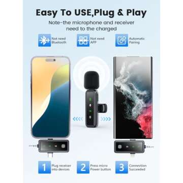 JICIFU Wireless Lavalier Microphones for iPhone and Android