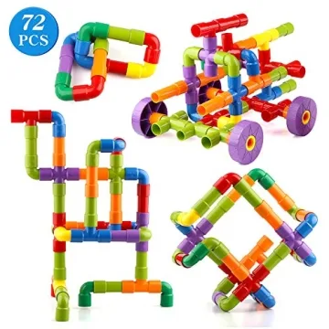 Jouqtoys STEM Building Blocks Toy - 72 Pieces Creative Pipe Tube Sensory Construction Set, Ideal for...