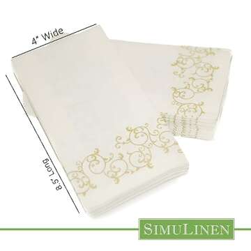 SimuLinen Gold Floral Disposable Linen Feel Bathroom Paper Towels - Soft, Cloth-Like, Single-Use, 12"x17" 100ct (Made in USA)