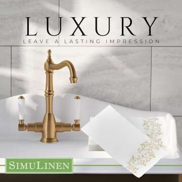 SimuLinen Gold Floral Disposable Linen Feel Bathroom Paper Towels - Soft, Cloth-Like, Single-Use, 12"x17" 100ct (Made in USA)