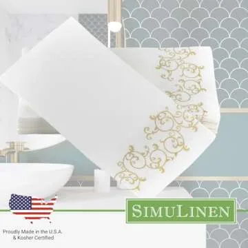 SimuLinen Gold Floral Disposable Linen Feel Bathroom Paper Towels - Soft, Cloth-Like, Single-Use, 12"x17" 100ct (Made in USA)
