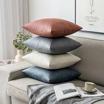 MIULEE Pack of 2 Decorative Faux Leather Modern Pillow Covers Square Luxury Cushion Case Durable Throw Pillow Cover Shell for Couch Sofa Bed Living Room 18x18 Inch Brown