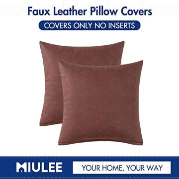 MIULEE Pack of 2 Decorative Faux Leather Modern Pillow Covers Square Luxury Cushion Case Durable Throw Pillow Cover Shell for Couch Sofa Bed Living Room 18x18 Inch Brown