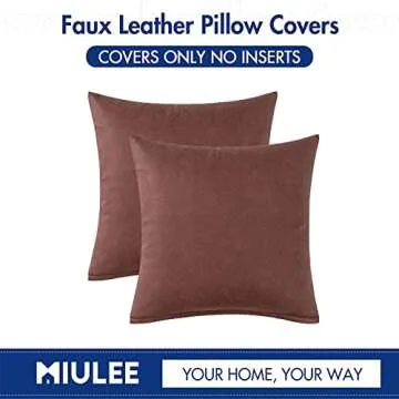 MIULEE Pack of 2 Decorative Faux Leather Modern Pillow Covers Square Luxury Cushion Case Durable Throw Pillow Cover Shell for Couch Sofa Bed Living Room 18x18 Inch Brown