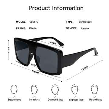 VANLINKER Oversized Square Sunglasses for Trendy Women
