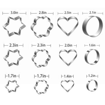 Metal Cookie Cutters Set- Heart, Star, Round, Flower - 12Pcs Cookie Cutters - Heart Cookie Cutter Star Cookie Cutter Round Small Cutter Flower Cookie Cutter Star Heart Shaped Cookie Cutters for Baking