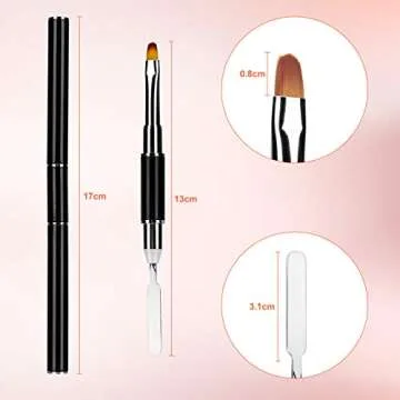 Dual-Ended Poly Gel Brush & Picker, 2 IN 1 Design Nail Brush and Spatula, Stainless Steel Gel Nail Brush Tool for Acrylic Nails Extension Gel By Tiphulan (Black/2PCS)