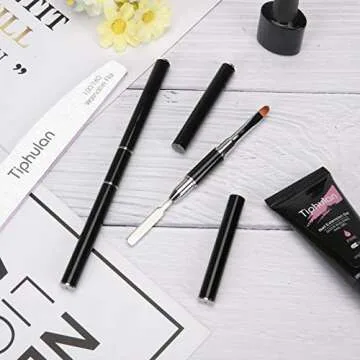 Dual-Ended Poly Gel Brush & Picker, 2 IN 1 Design Nail Brush and Spatula, Stainless Steel Gel Nail Brush Tool for Acrylic Nails Extension Gel By Tiphulan (Black/2PCS)