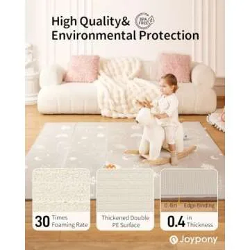 Joypony Baby Play Mat 79x 71 Inch, Extra Large Foldable Play Mats for Babies and Toddlers, Waterproof & Anti-Slip Portable Baby Floor Mat for Tummy Time, Non Toxic Foam Play Mat for Floor Travel Bag