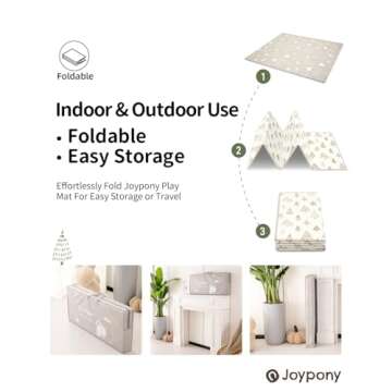 Joypony Baby Play Mat 79x 71 Inch, Extra Large Foldable Play Mats for Babies and Toddlers, Waterproof & Anti-Slip Portable Baby Floor Mat for Tummy Time, Non Toxic Foam Play Mat for Floor Travel Bag