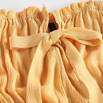 ZAFUL Women's Off-Shoulder Summer Mini Dress Casual A-line Swing Short Dresses Bowknot Ruffle Beach Sundress (L-Yellow,L)