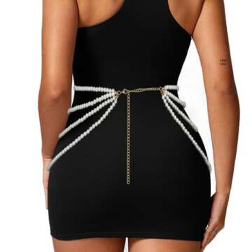 Abien Pearl Waist Chain Layered Pearl Body Chain Bikini Pearls Accessory Belly Chains Belt for Women Dresses