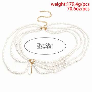 Abien Pearl Waist Chain Layered Pearl Body Chain Bikini Pearls Accessory Belly Chains Belt for Women Dresses
