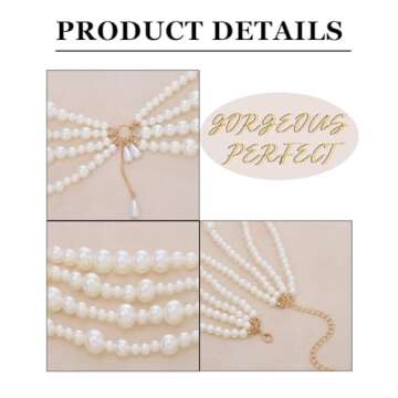 Abien Pearl Waist Chain Layered Pearl Body Chain Bikini Pearls Accessory Belly Chains Belt for Women Dresses