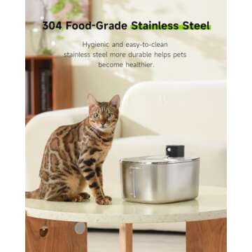 APD APETDOLA Wireless Cat Water Fountain, 135 fl oz/4L Stainless Steel Cat Fountain Battery Operated with Water Level Window, 3 Work Modes, Cordless Pet Fountain for Cats, Dogs, Pets, Inside, Black