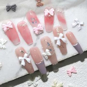Colorful Bow Pearl Nail Charms for Creative Nail Art