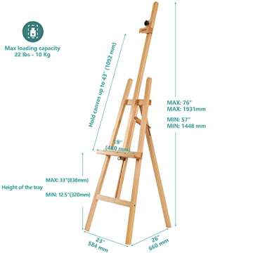 VISWIN Adjustable Height Display Easel for Artists - Easy Assembly, Wood, Natural Finish