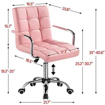 Pink PU Leather Height Adjustable Office Chair