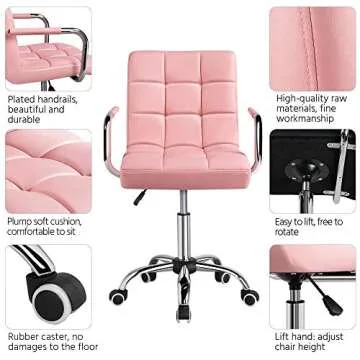 Pink PU Leather Height Adjustable Office Chair
