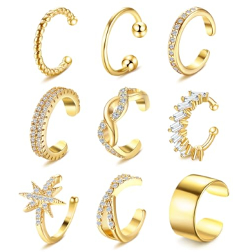 Dochais 9Pcs 14K Gold Plated Ear Cuffs for Women