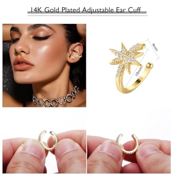 Dochais 9Pcs 14K Gold Plated Ear Cuffs for Women