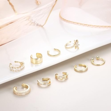 Dochais 9Pcs 14K Gold Plated Ear Cuffs for Women
