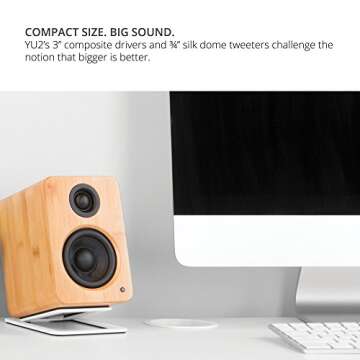 Kanto YU2MW PC Gaming Desktop Speakers | 3" Composite Drivers | 3/4" Silk Dome Tweeter | Class D Amplifier | 100 Watts | Built-in USB DAC | Subwoofer Output | Pair | Matte White