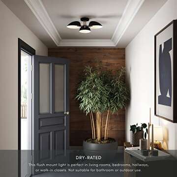 Nathan James Argo Semi Mount Flush Ceiling Light, 3-Lights Modern Retro Lighting with Black Rounded Shades for Hallway, Dining Room and Bedroom, Brass Gold/Black