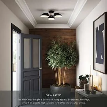 Nathan James Argo Semi Mount Flush Ceiling Light, 3-Lights Modern Retro Lighting with Black Rounded Shades for Hallway, Dining Room and Bedroom, Brass Gold/Black