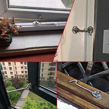 Sumnacon Cabin Door Latch Lock Hook, Heavy Duty Steel Hook and Eye Latch for Barn Door,Double Doors,...