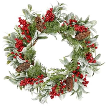 19 Inch Artificial Christmas Wreath for Front Door Decor