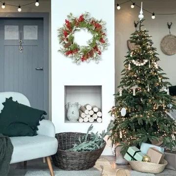 19 Inch Artificial Christmas Wreath for Front Door Decor