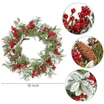 19 Inch Artificial Christmas Wreath for Front Door Decor