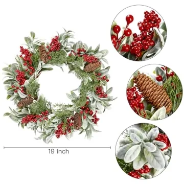 19 Inch Artificial Christmas Wreath for Front Door Decor