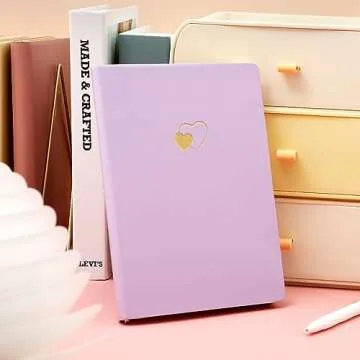 CAGIE Lined Journal Notebook for Women and Girls 256 Pages Cute Diary with Heart-Shaped Leather Journals for Writing A5 Soft Cover Notebooks for Work School (02 Purple, A5)