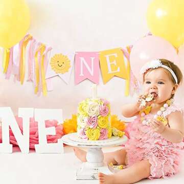 WAHAWU Sunshine Highchair Banner Girl - You Are My Sunshine Banner , Summer Girl First Birthday Banner , One in the Sun 1st Birthday , Photo Decoration Props , One Banner Sun (Sunshine Banner for 1st Birthday)