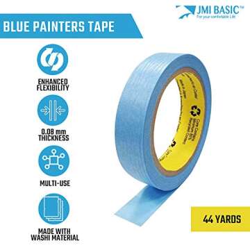 Blue Painters Tape Washi Paper - Assorted Size Multi Pack 44 Yard - No Residue Masking Tape for Pain...