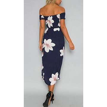 JINTING Floral Off The Shoulder Dress for Women Off The Shoulder Floral High Low Wrap Dress Blue