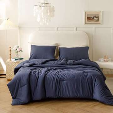 ROSGONIA King Size Comforter Set in Navy Blue - Cozy & Elegant Bedding