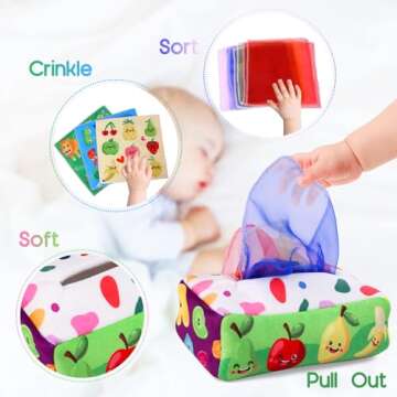 YOGINGO Baby Toys 6 to 12 Months - Tissue Box Toy Montessori for Babies 6-12 Months, Soft Stuffed Hi...