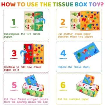 YOGINGO Baby Toys 6 to 12 Months - Tissue Box Toy Montessori for Babies 6-12 Months, Soft Stuffed High Contrast Crinkle Infant Sensory Toys, Boys&Girls Kids Early Learning Gifts