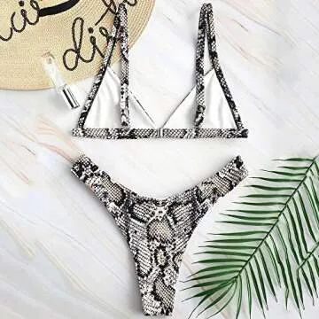 ZAFUL Women's Snakeskin Print High Cut Bikini Set