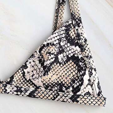 ZAFUL Women's Snakeskin Print Swimsuit High Cut Triangle Bikini Set Straps Two Piece Bathing Suit Orange Gold-A S