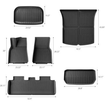 Weize Floor Mats & Cargo Liners Fits Tesla Model Y 5-Seat 2021-2024 2025 All Weather TPE Floor Mats ...