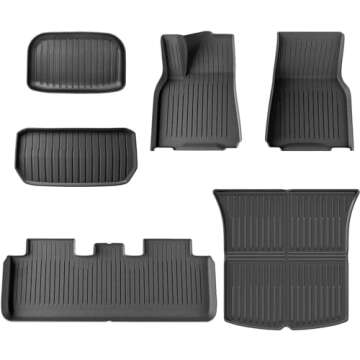Weize Floor Mats & Cargo Liners Fits Tesla Model Y 5-Seat 2021-2024 2025 All Weather TPE Floor Mats and Cargo Trunk Mats Accessories, Set of 6 Mats (Not Fit 7-Seat)