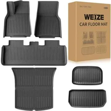 Weize Floor Mats & Cargo Liners Fits Tesla Model Y 5-Seat 2021-2024 2025 All Weather TPE Floor Mats and Cargo Trunk Mats Accessories, Set of 6 Mats (Not Fit 7-Seat)