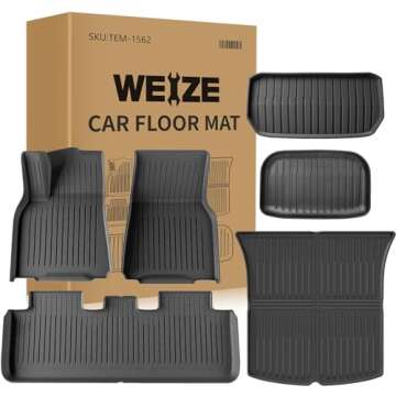 Weize Floor Mats & Cargo Liners Fits Tesla Model Y 5-Seat 2021-2024 2025 All Weather TPE Floor Mats and Cargo Trunk Mats Accessories, Set of 6 Mats (Not Fit 7-Seat)